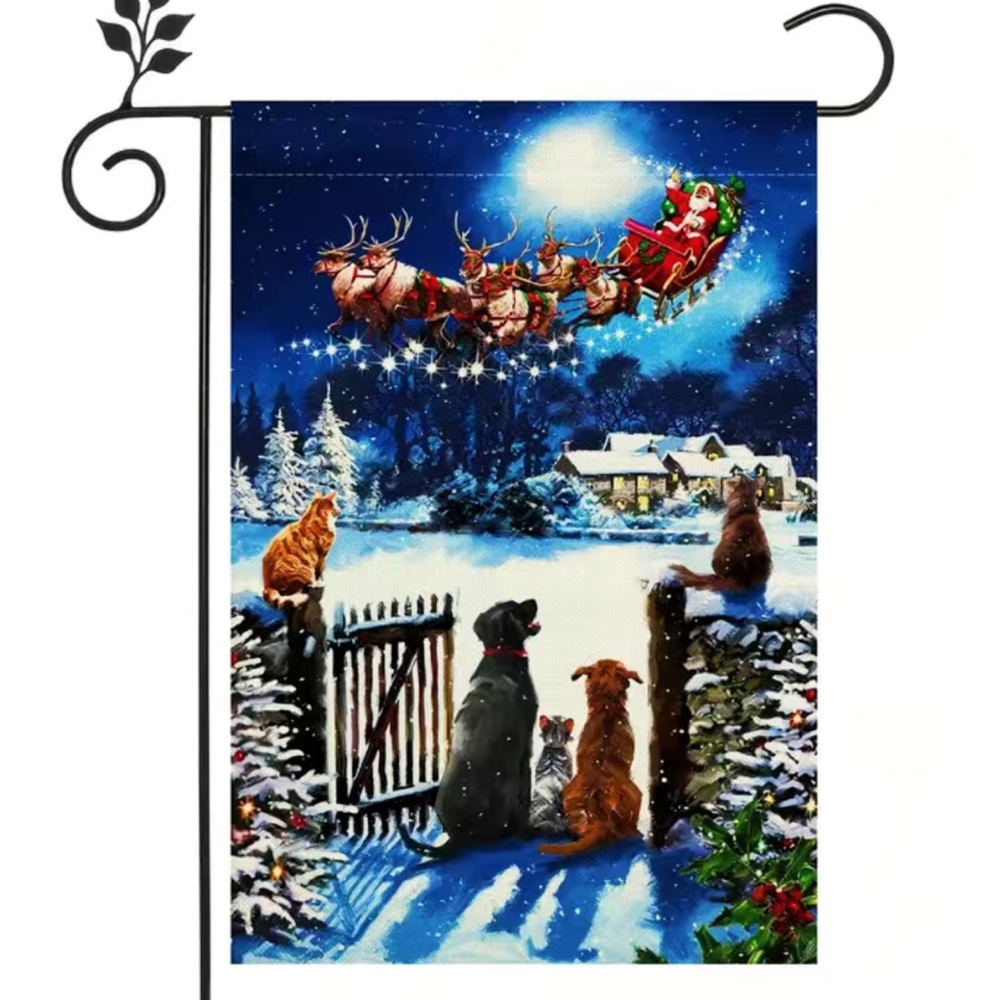 NIP Christmas Yard Outdoor Animals Watching Santa Double 18” x 12”